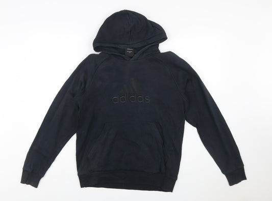 Adidas Boys Black Pullover Hoodie 13-14 Years Cotton Blend Logo Sweatshirt