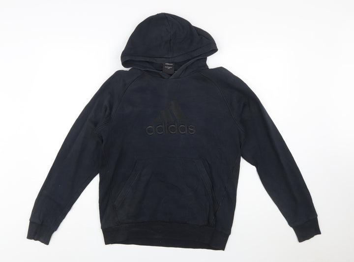Adidas Boys Black Pullover Hoodie 13-14 Years Cotton Blend Logo Sweatshirt