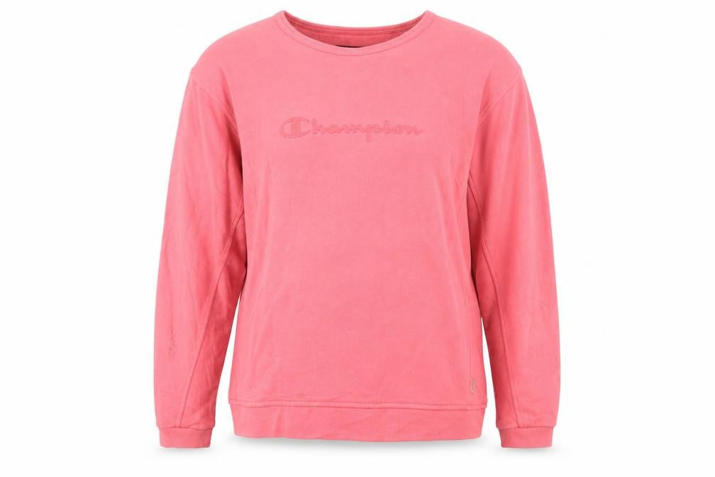 Front view of Champion Women’s Pink Crew Neck Pullover Sweatshirt, size M