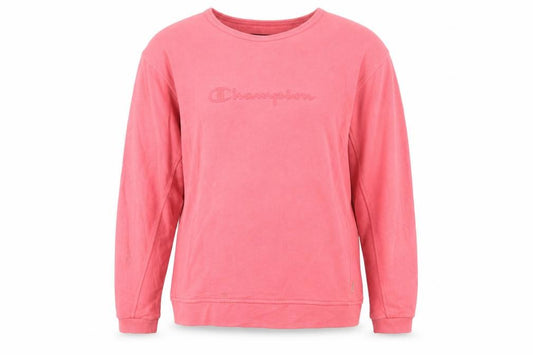 Front view of Champion Women’s Pink Crew Neck Pullover Sweatshirt, size M