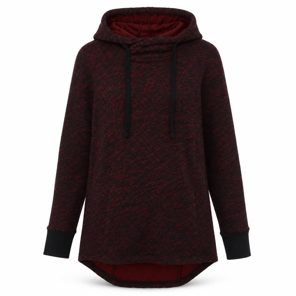 Front view of Mossimo Supply Co women’s red black hooded pullover sweatshirt xs