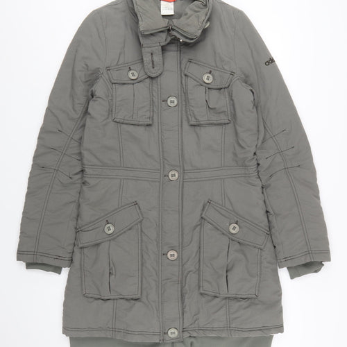 Adidas Womens Grey Long Parka Coat Size 12 Nylon Winter Jacket