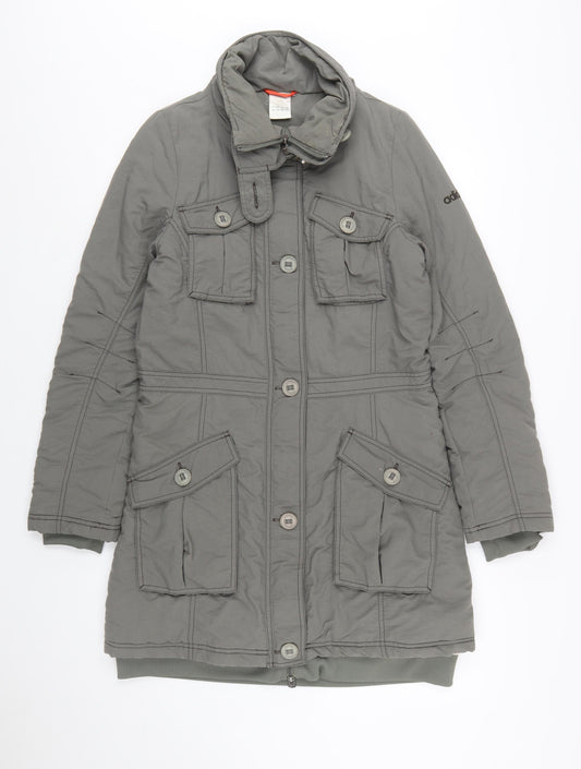 Adidas Womens Grey Long Parka Coat Size 12 Nylon Winter Jacket