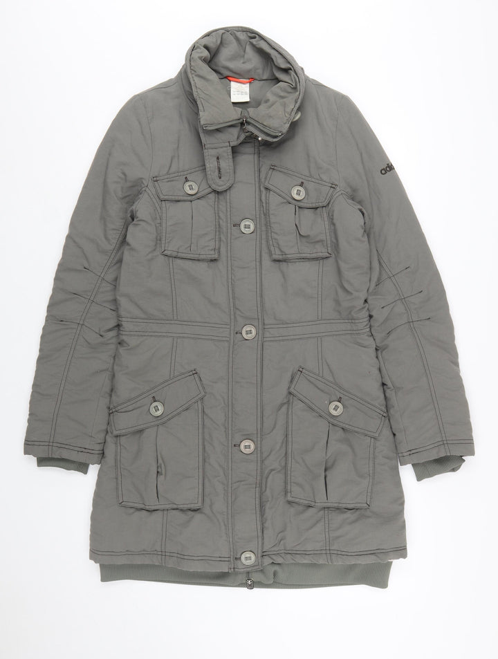Adidas Womens Grey Long Parka Coat Size 12 Nylon Winter Jacket