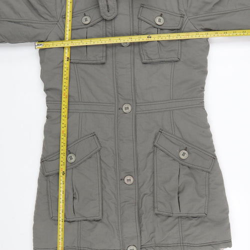 Adidas Womens Grey Long Parka Coat Size 12 Nylon Winter Jacket