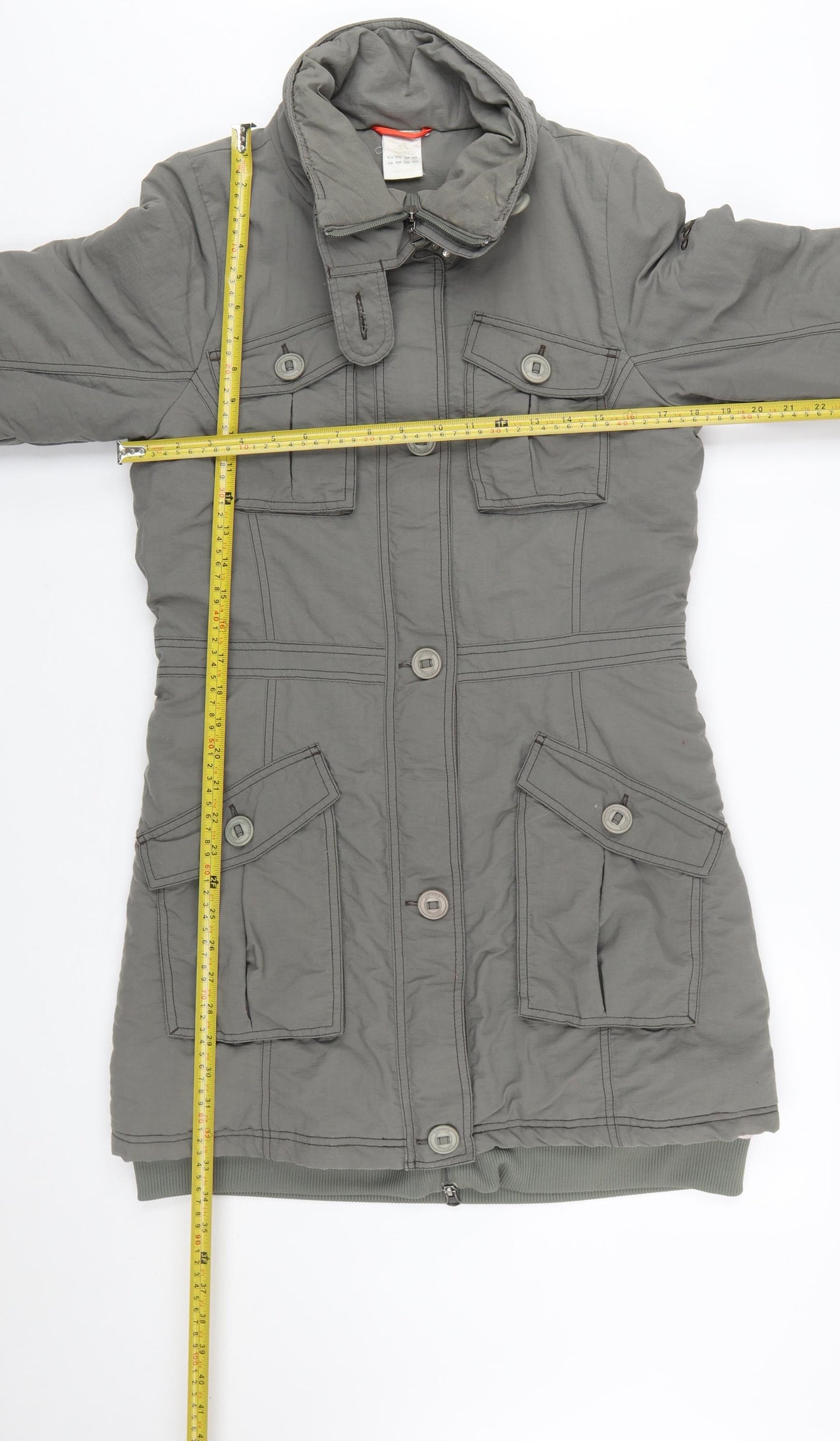 Adidas Womens Grey Long Parka Coat Size 12 Nylon Winter Jacket