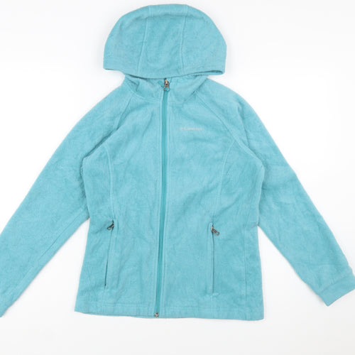Columbia Girls Blue Hooded Fleece Jacket Size 14-15 Years Full Zip