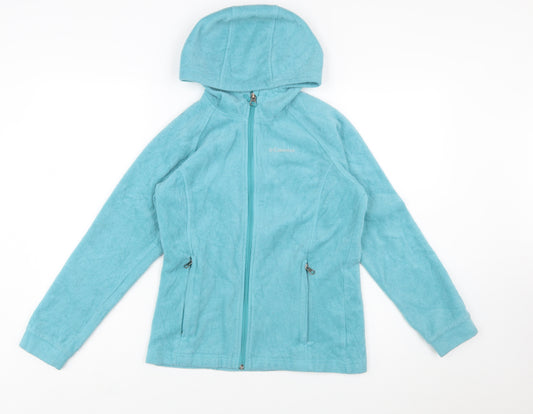 Columbia Girls Blue Hooded Fleece Jacket Size 14-15 Years Full Zip