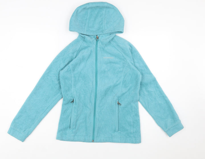 Columbia Girls Blue Hooded Fleece Jacket Size 14-15 Years Full Zip