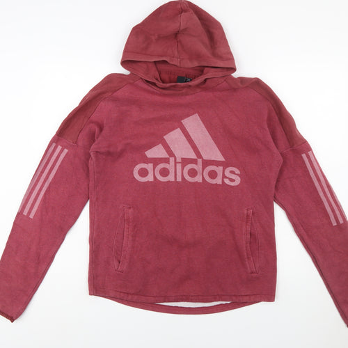 Adidas Womens Red Pullover Hoodie Size S with Logo Print