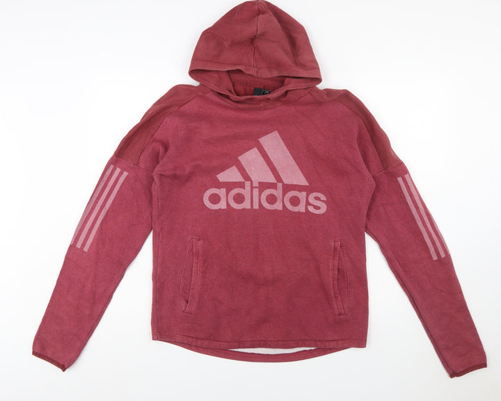 Adidas Womens Red Pullover Hoodie Size S with Logo Print
