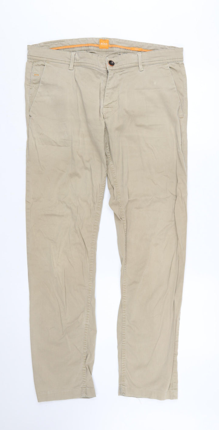 Hugo Boss Men's Beige Chino Trousers 36/32 Regular Fit Casual
