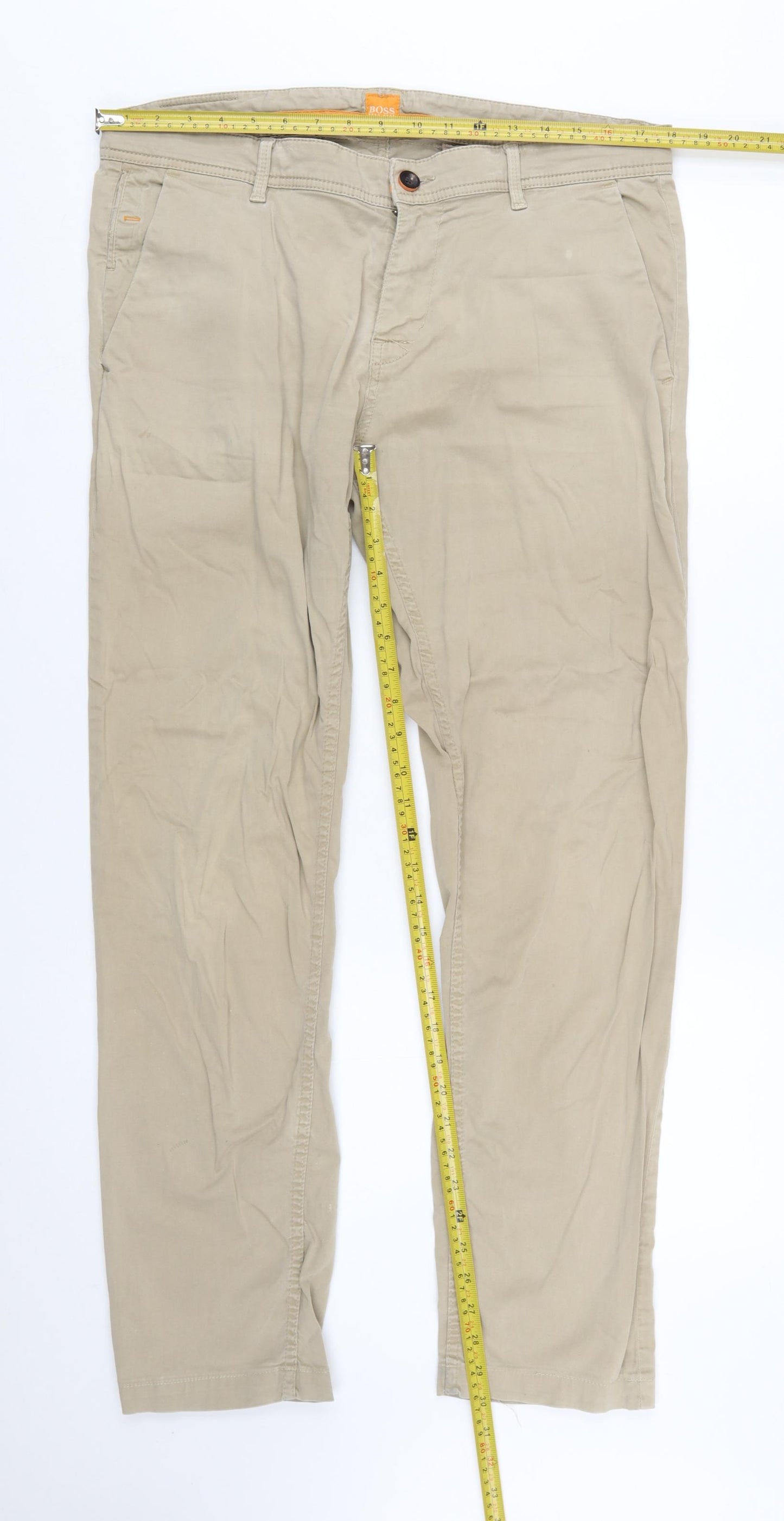 Hugo Boss Men's Beige Chino Trousers 36/32 Regular Fit Casual