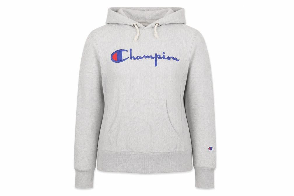 Front view of Champion Women's Grey Small Reverse Weave Pullover Hoodie