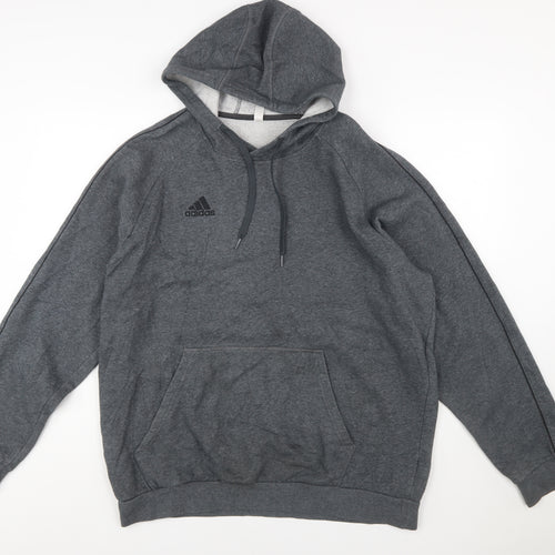 Adidas Men Grey XL Pullover Hoodie Fleece Logo Sportswear