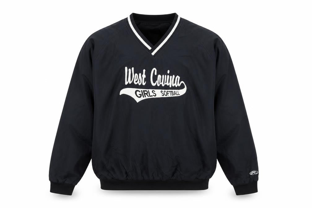 Front view of Rawlings Women's Black V-Neck Pullover Sweatshirt M West Covina Softball