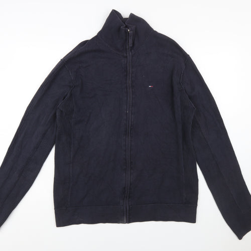 Tommy Hilfiger Men's Blue 2XL Full Zip Cotton Jumper