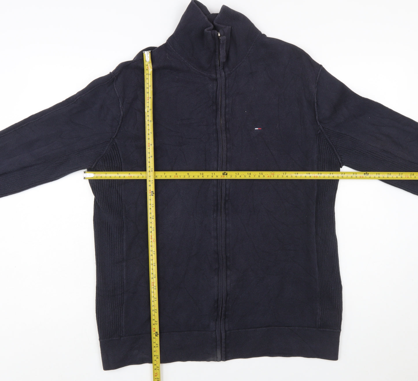 Tommy Hilfiger Men's Blue 2XL Full Zip Cotton Jumper