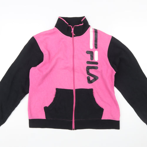 Fila Womens Pink Black Full Zip Sweatshirt Hoodie L Size