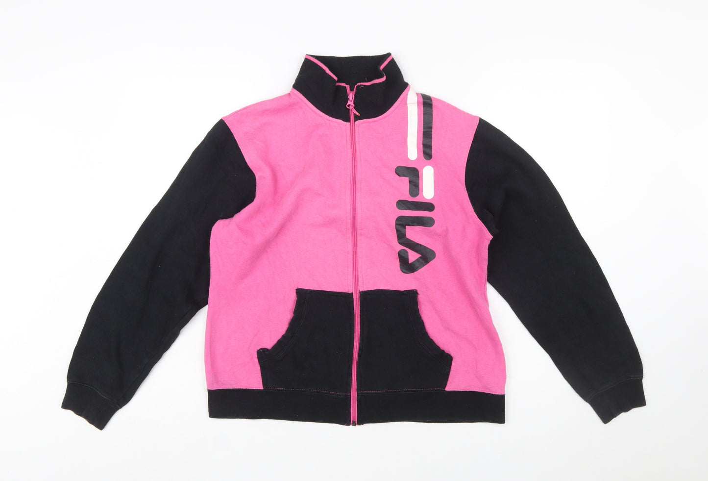 Fila Womens Pink Black Full Zip Sweatshirt Hoodie L Size