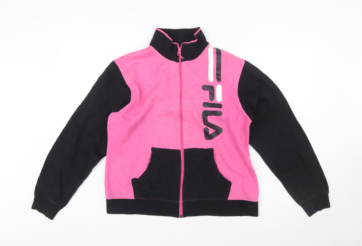 Fila Womens Pink Black Full Zip Sweatshirt Hoodie L Size