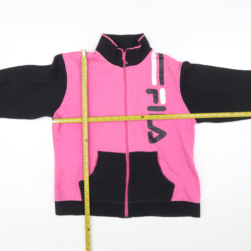 Fila Womens Pink Black Full Zip Sweatshirt Hoodie L Size