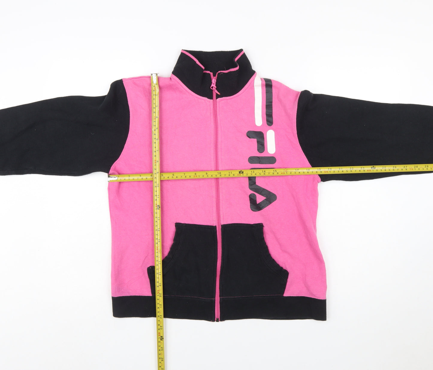 Fila Womens Pink Black Full Zip Sweatshirt Hoodie L Size