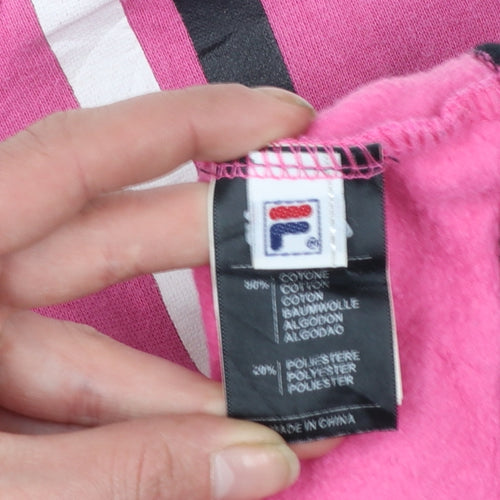Fila Womens Pink Black Full Zip Sweatshirt Hoodie L Size