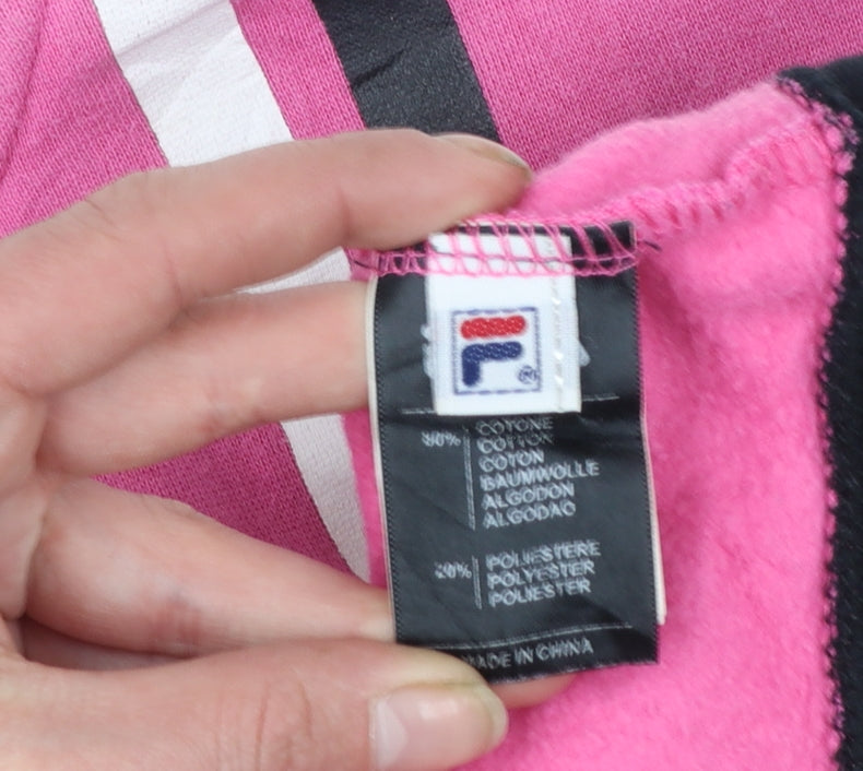 Fila Womens Pink Black Full Zip Sweatshirt Hoodie L Size