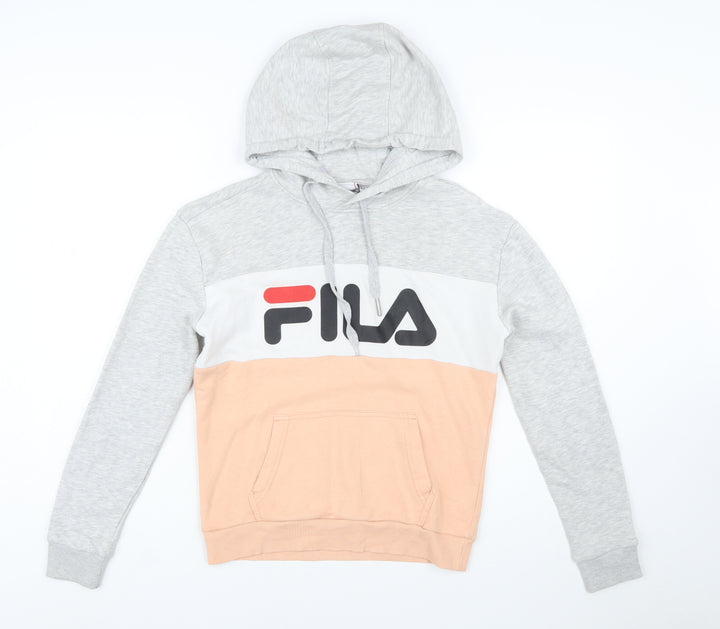 Fila Womens Grey Peach Colourblock Pullover Hoodie XS