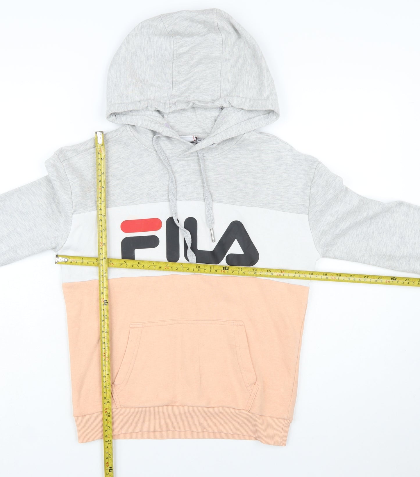 Fila Womens Grey Peach Colourblock Pullover Hoodie XS