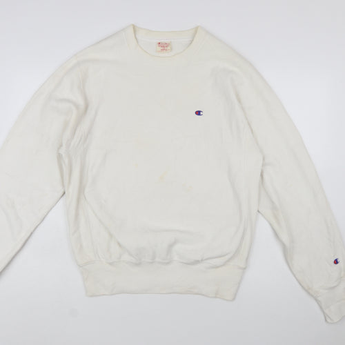 Champion Men's White Small Reverse Weave Crew Neck Sweatshirt