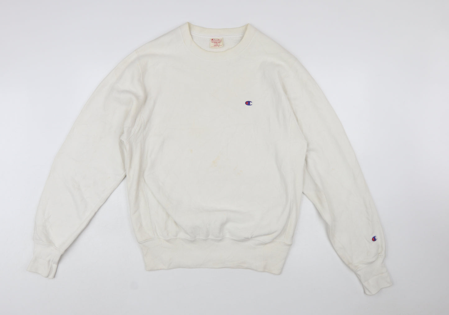 Champion Men's White Small Reverse Weave Crew Neck Sweatshirt