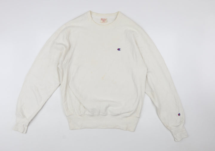 Champion Men's White Small Reverse Weave Crew Neck Sweatshirt