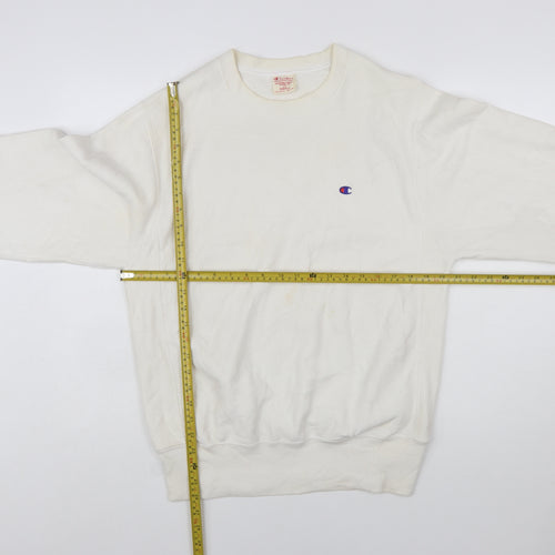 Champion Men's White Small Reverse Weave Crew Neck Sweatshirt