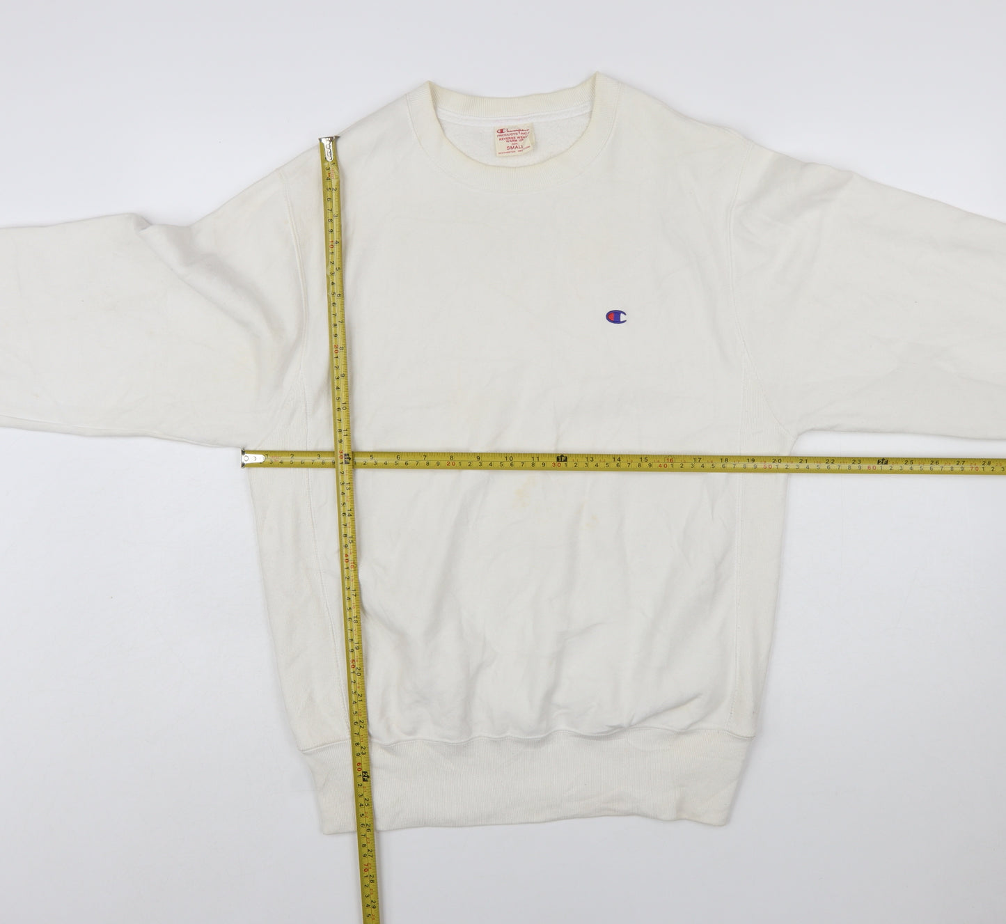Champion Men's White Small Reverse Weave Crew Neck Sweatshirt