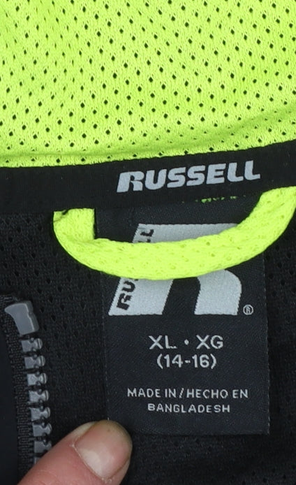 Russell Boys Black XL (14-16 Years) Hooded Windbreaker Jacket