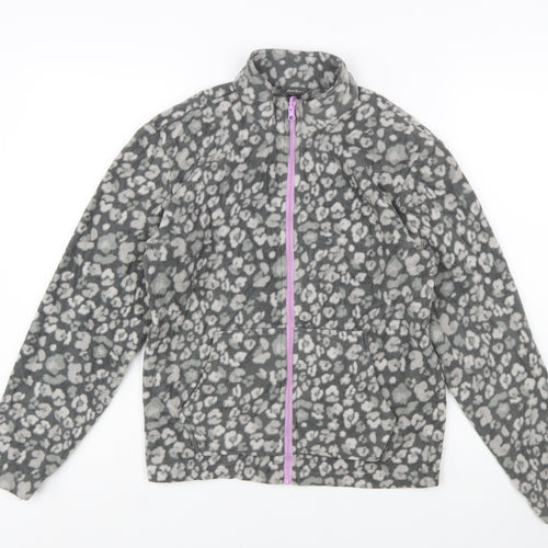 Eddie Bauer Girls Grey Animal Print Fleece Full Zip Jacket Size 14-15 Years