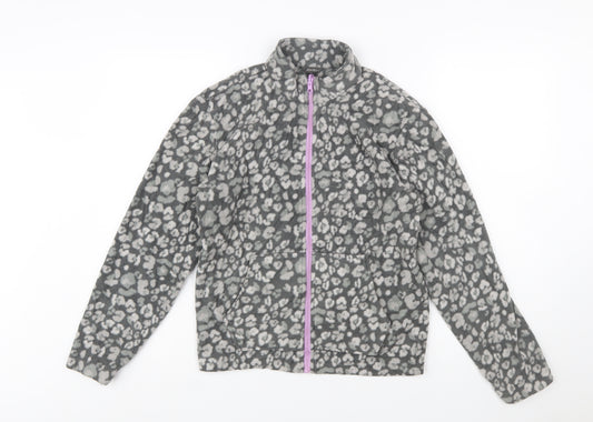 Eddie Bauer Girls Grey Animal Print Fleece Full Zip Jacket Size 14-15 Years