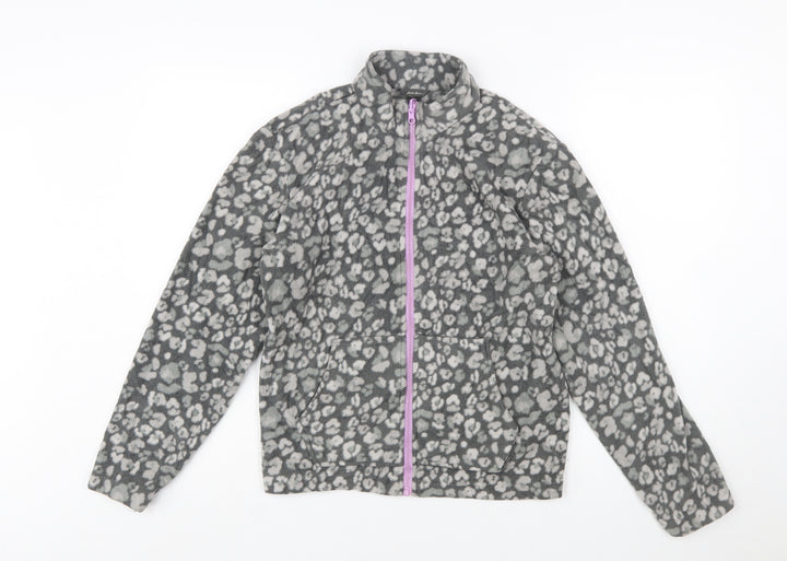 Eddie Bauer Girls Grey Animal Print Fleece Full Zip Jacket Size 14-15 Years