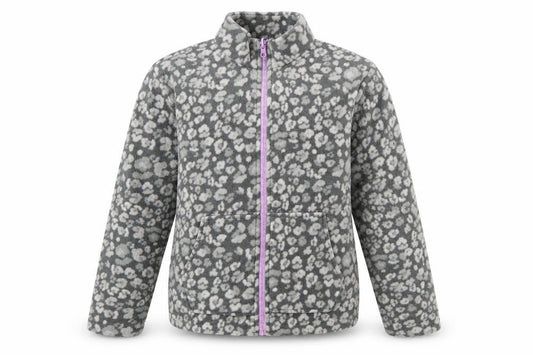 Eddie Bauer Girls Grey Animal Print Fleece Full Zip Jacket Size 14-15 Years