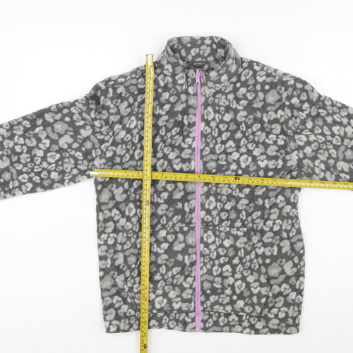Eddie Bauer Girls Grey Animal Print Fleece Full Zip Jacket Size 14-15 Years