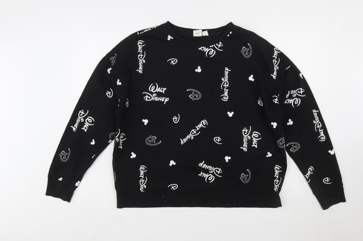 Disney Womens Black Sweatshirt L Logo Print Pullover Primark Cares