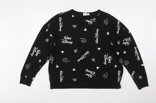 Disney Womens Black Sweatshirt L Logo Print Pullover Primark Cares