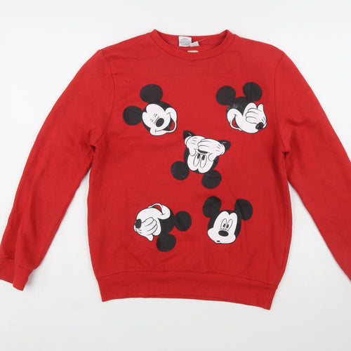 Primark Women Red Mickey Mouse Graphic Pullover Sweatshirt Size S