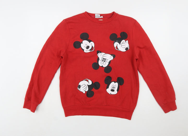 Primark Women Red Mickey Mouse Graphic Pullover Sweatshirt Size S