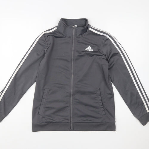 Adidas Boys Grey Full Zip Sweatshirt 14-16 Years Logo Collar Sports Top