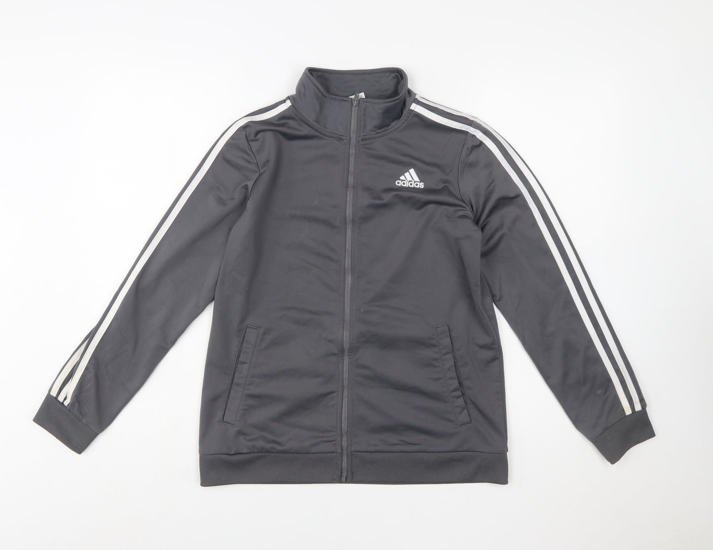 Adidas Boys Grey Full Zip Sweatshirt 14-16 Years Logo Collar Sports Top
