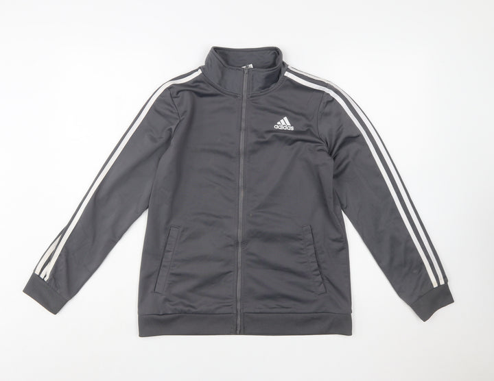 Adidas Boys Grey Full Zip Sweatshirt 14-16 Years Logo Collar Sports Top