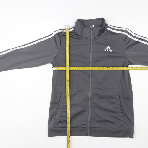 Adidas Boys Grey Full Zip Sweatshirt 14-16 Years Logo Collar Sports Top